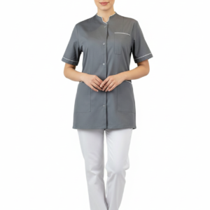 Żakiet szary z białą lamówką