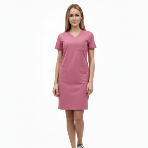 Sukienka pudrowy róż premium wiązana na troczek