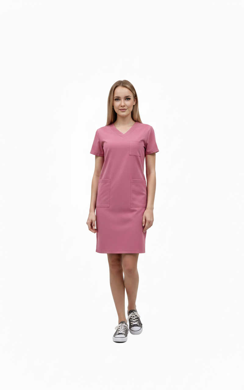 Sukienka pudrowy róż premium wiązana na troczek