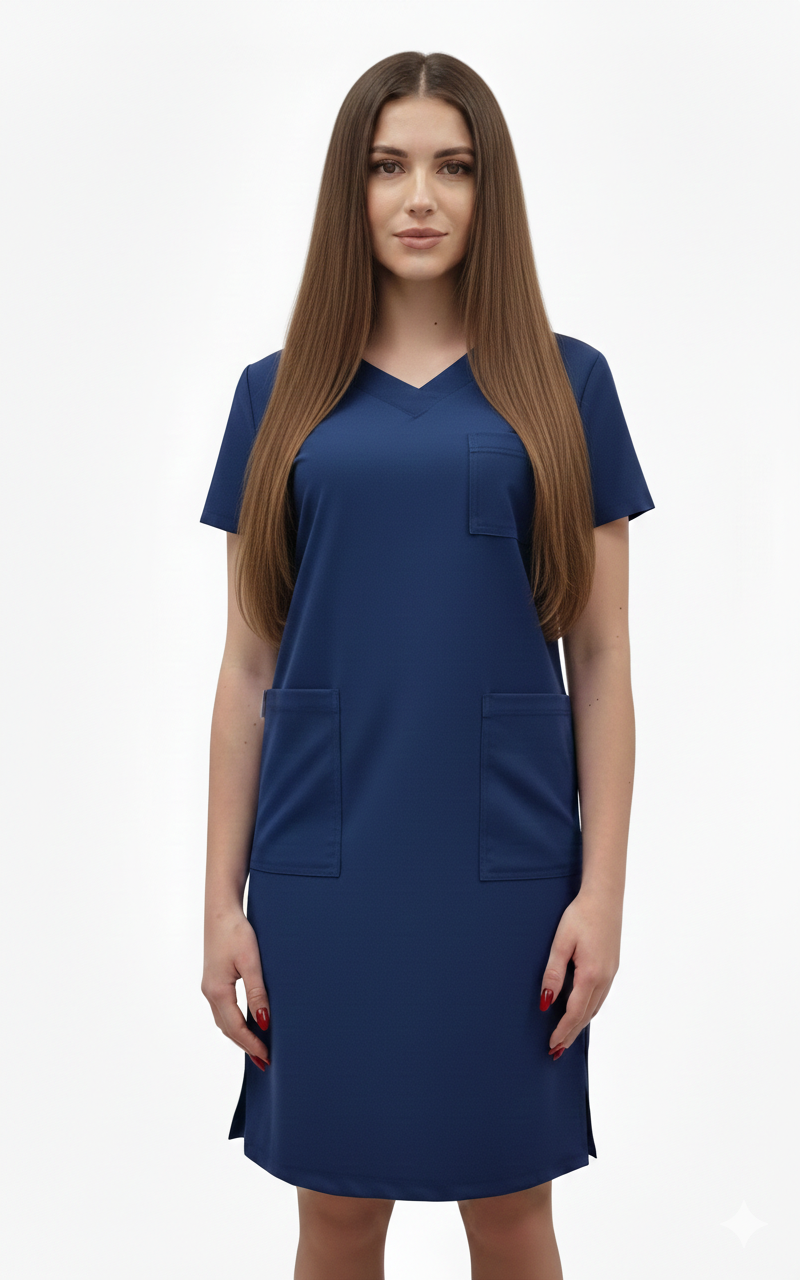 Sukienka granatowa premium wiskoza na trok wiązana