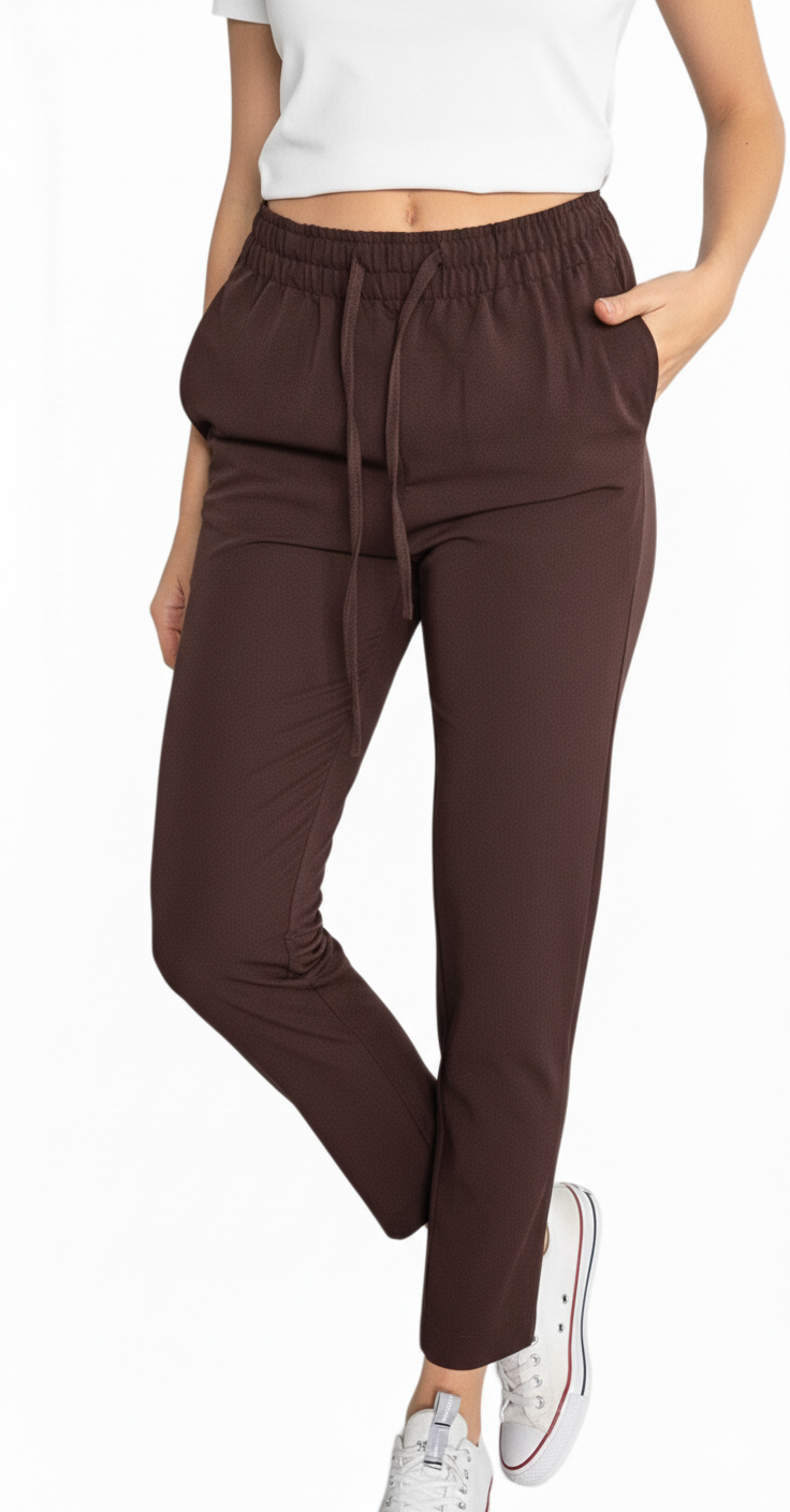 Spodnie cygaretki czekoladowe wiskoza - obrazek 2